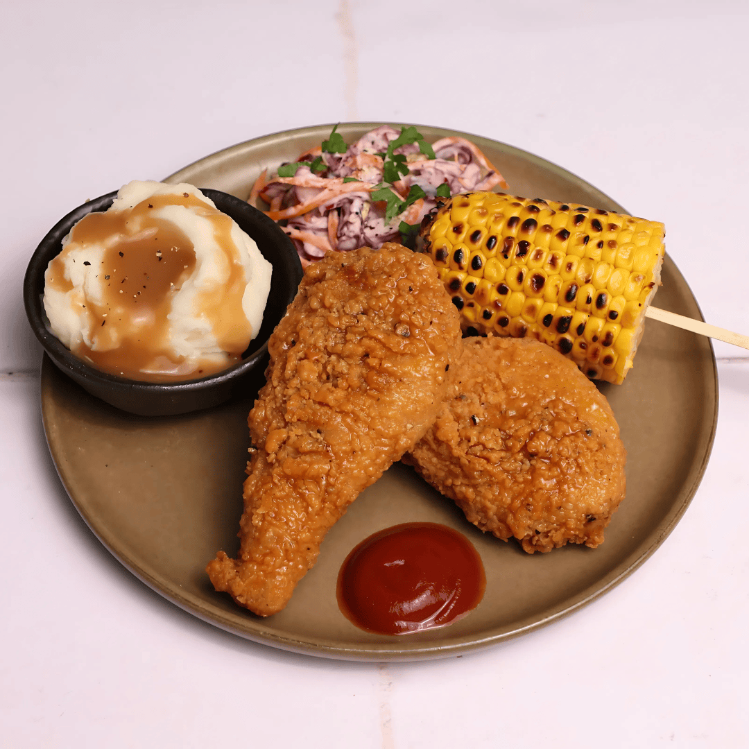 Southern-Style [MOCK]® Chicken Drumsticks with Peas & Mashed Potatoes